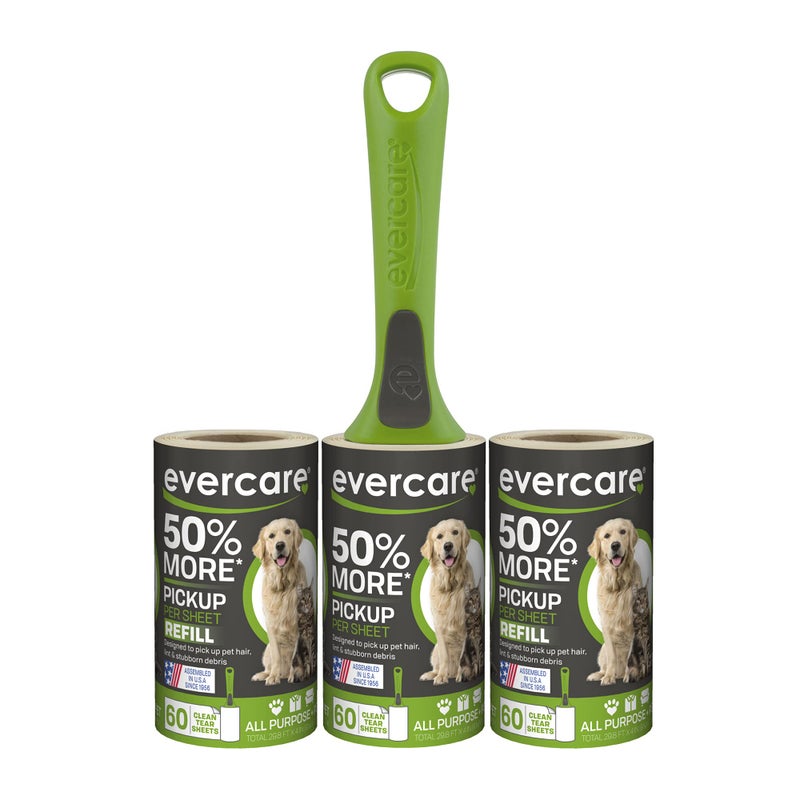 Evercare All Purpose Pet Hair Lint Roller with 2 Refills, 180 Total Sheets â€“ Reusable Sticky Roller for Pet Hair, Cat & Dog Hair Remover, Lint Remover, Pet Hair Remover for Furniture, Clothing & Cars - Image 1